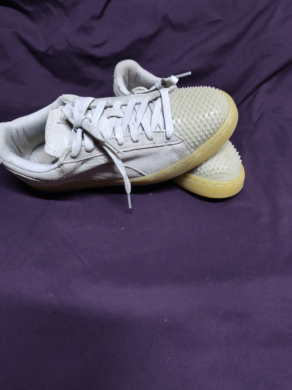 Puma Women's Light Gray Suede Sneakers with Gum Sole